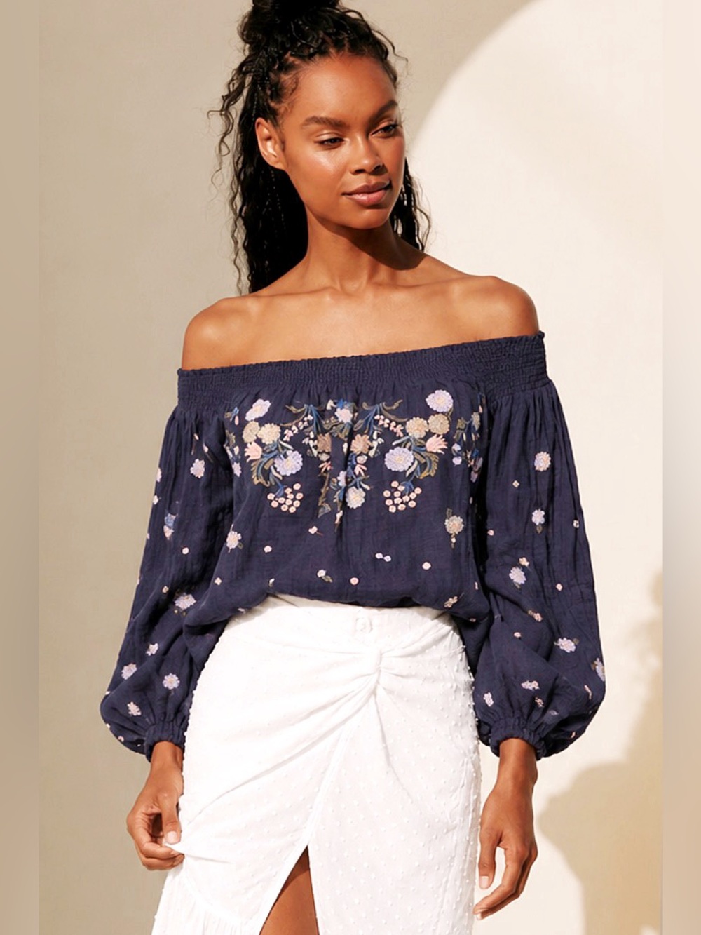 Free People Saachi Smocked off the Shoulder Top